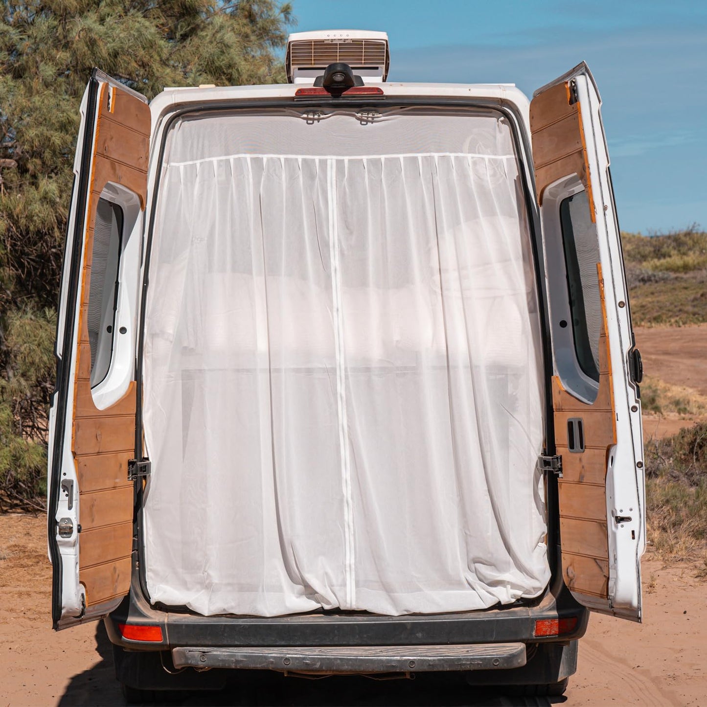 Living in a Bubble Van Bug Screen for Standard Roof Mercedes Benz Sprinter and Ford Transit, Universal Size Rear Door Flyscreen Mosquito Net, Center Zipper Closure