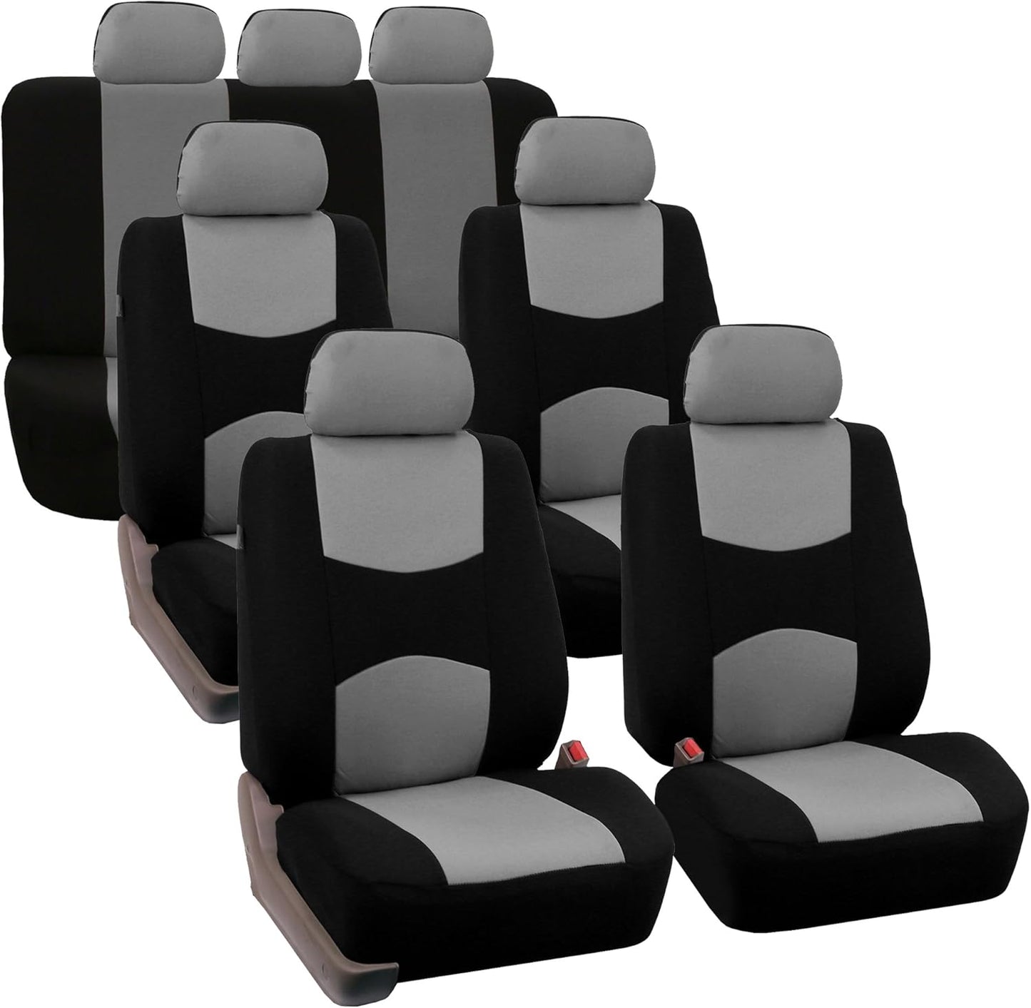 FH Group Flat Cloth Full Set Car Seat Covers Three Row 7 Passenger Set - Universal Fit for Cars, Trucks & SUVs (Beige) FB050217
