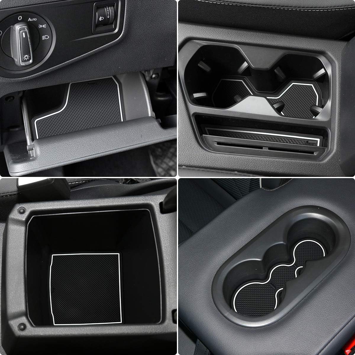 Auovo Anti Dust Mats for Volkswagen VW Tiguan Accessories 2024 2023 2022 2021 2020 2019 2018 Custom Cup Holder Door Center Console Liners Inserts for VW Tiguan (19pcs/Set) (White Trim)