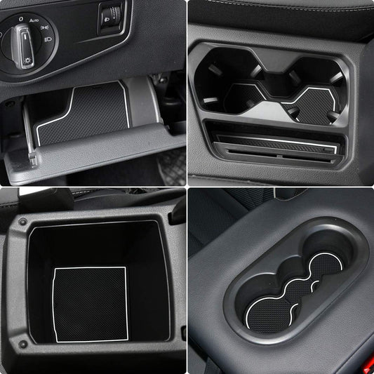 Auovo Anti Dust Mats for Volkswagen VW Tiguan Accessories 2024 2023 2022 2021 2020 2019 2018 Custom Cup Holder Door Center Console Liners Inserts for VW Tiguan (19pcs/Set) (White Trim)