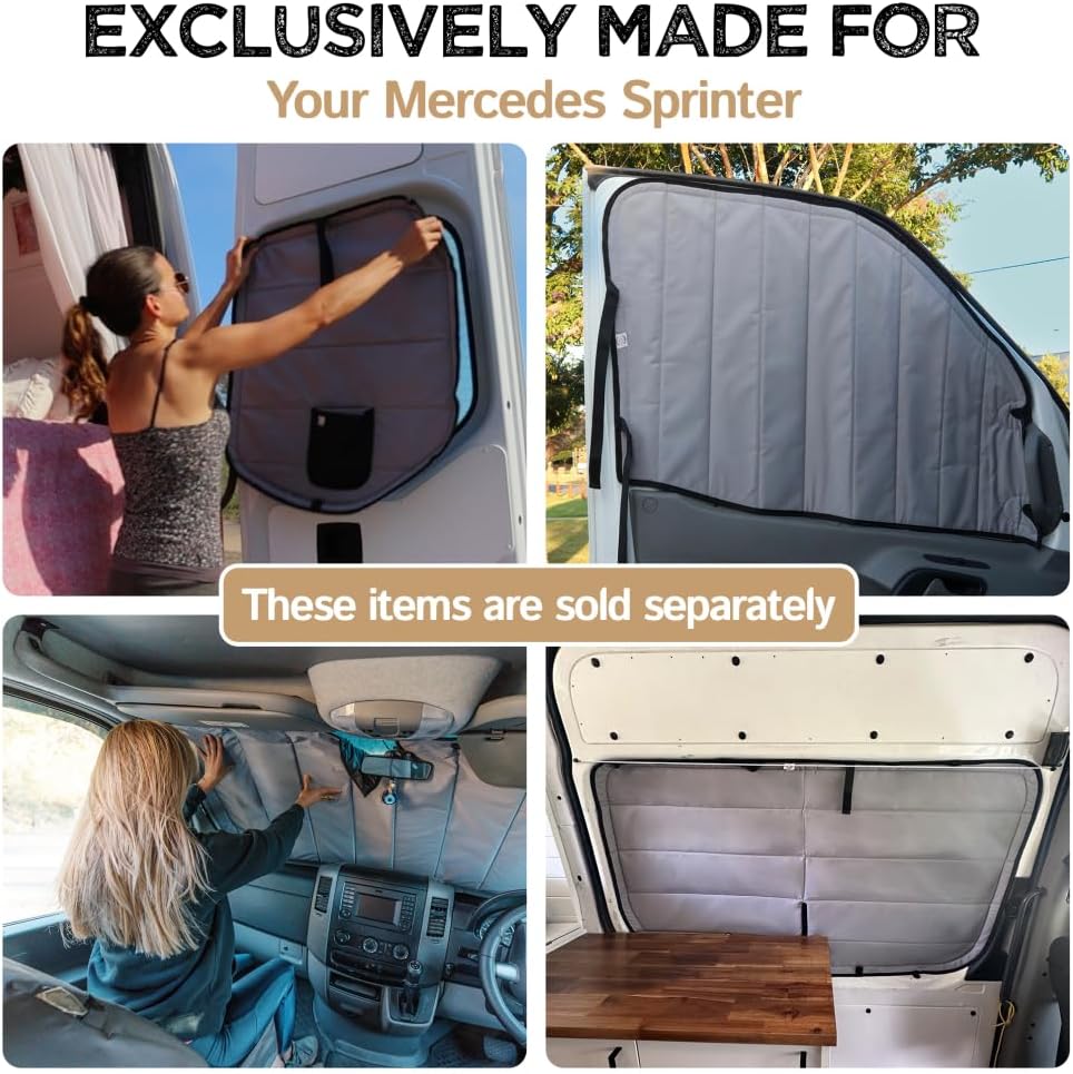 Living in a Bubble Insulated Blackout Front Window Covers for Mercedes Benz Sprinter 2007-2018 (NCV3), Campervan Accessories, Vanlife Must Have Sun Shades and Van Life Essentials (Pair)