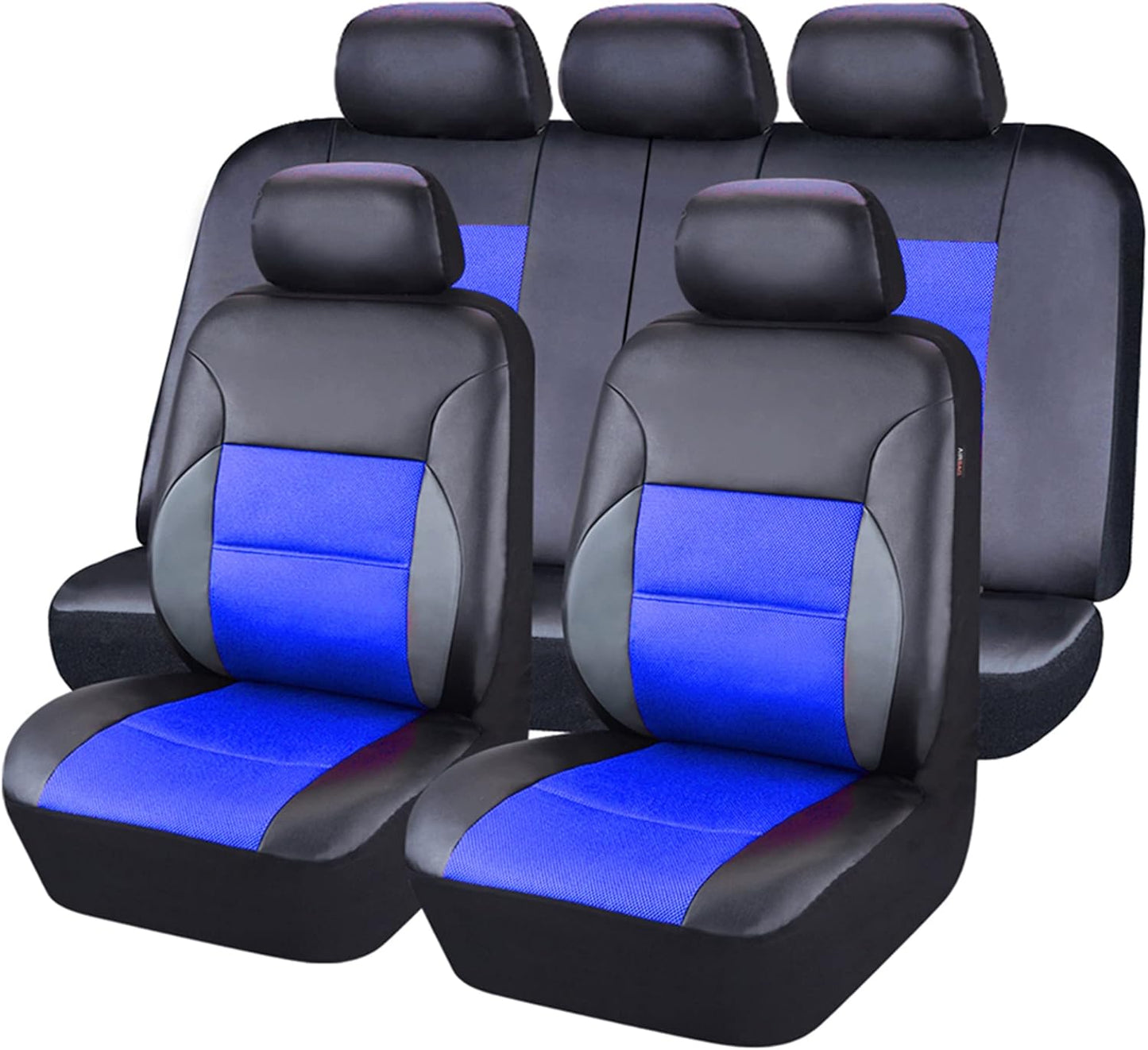 CAR PASS Luxurious PU Leather Automotive Universal Seat Covers Full Set for Vehicles,Cars,SUV,with Super 5mm Composite Sponge Inside,Airbag Compatible (Black and Black)