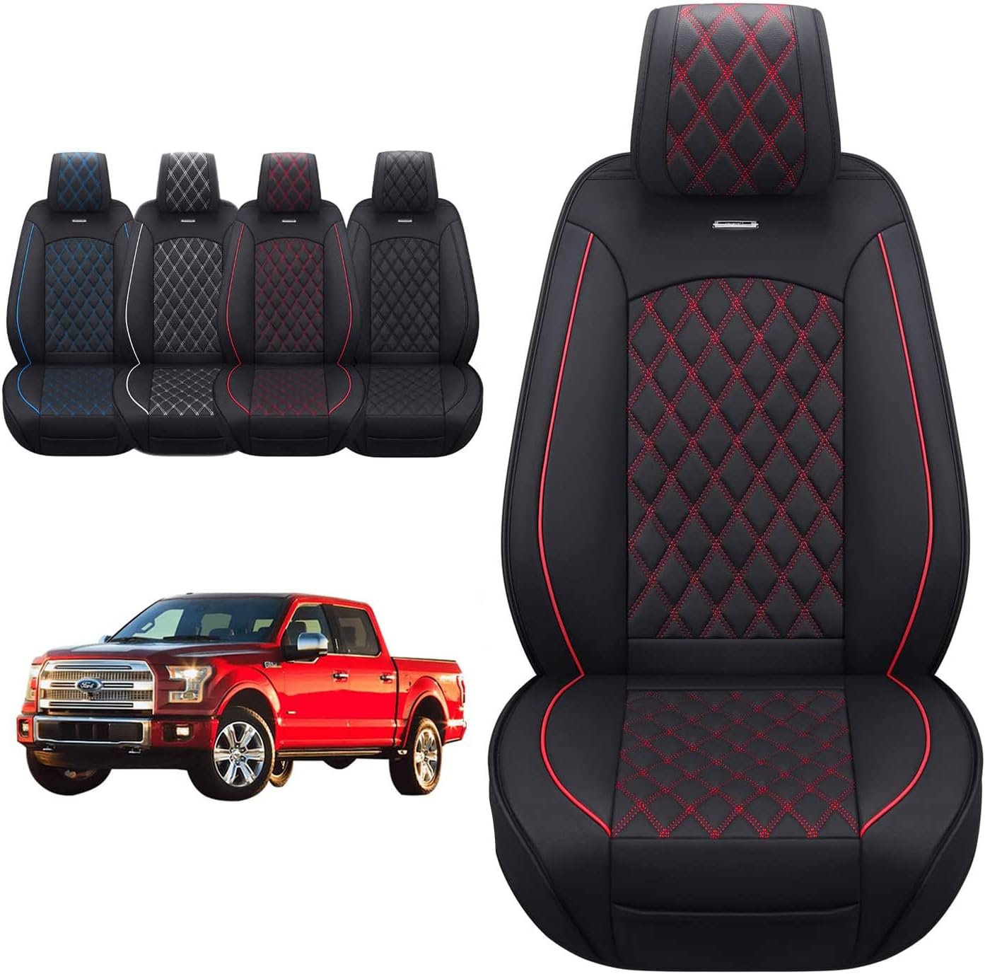 Aierxuan Front Seats Covers for Ford F150 2009-2025 Waterproof Leather Truck Pickup Custom Fit for 2017-2025 F250 F350 F450 Supercrew Regular Extended Cab(2 PCS Front, Black-White)