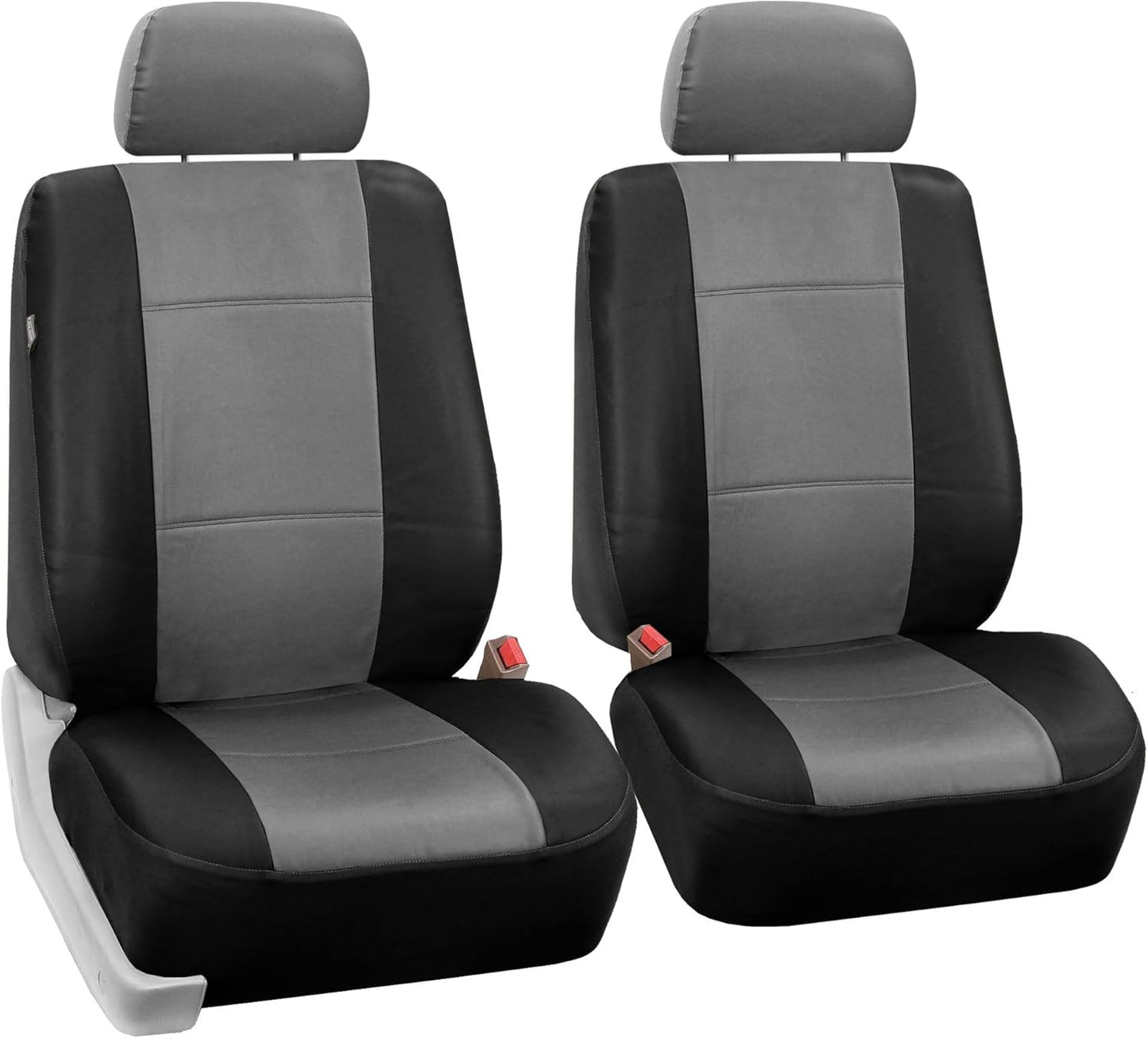 FH Group Universal Fit Front Car Seat Cover - Faux Leather (Gray/Black), Set of 2