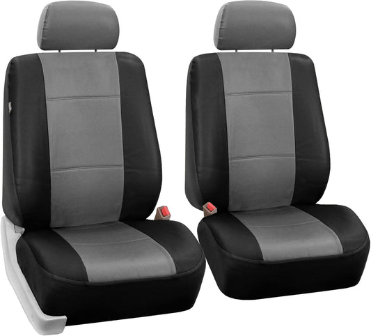 FH Group Universal Fit Front Car Seat Cover - Faux Leather (Gray/Black), Set of 2