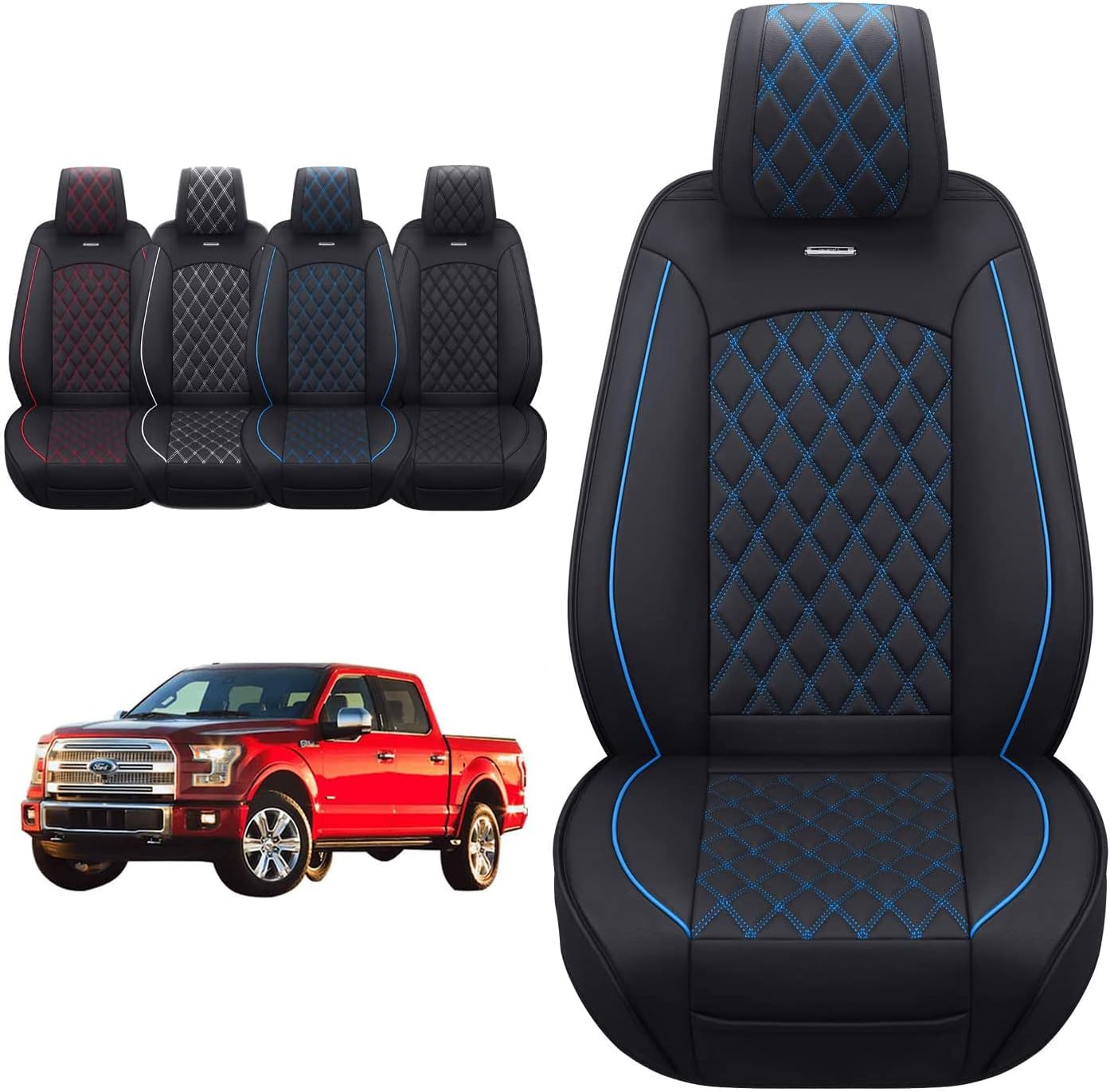 Aierxuan Front Seats Covers for Ford F150 2009-2025 Waterproof Leather Truck Pickup Custom Fit for 2017-2025 F250 F350 F450 Supercrew Regular Extended Cab(2 PCS Front, Black-White)