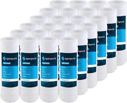 SpiroPure SP-CW50 10x2.5 50 Micron String-Wound Polypropylene Sediment Water Filter Cartridge SWC-25-1050 CW-50 155214-43 (Case of 24)