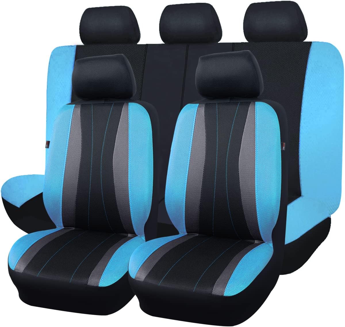 Flying Banner car seat Covers Full Set Faux Leather Air Mesh Breathable Man Lady Airbag Compatible Rear Bench Split 40/60 50/50 60/40 Truck Pick Up (Full Set - Low Back, Black Black)