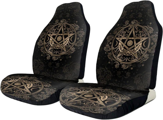 Ninegty Triple Moon Goddess Wiccan Gold Pentagram Universal Car Seat Covers Anti-Slip Seat Cover Protectors for Sedan Truck Van
