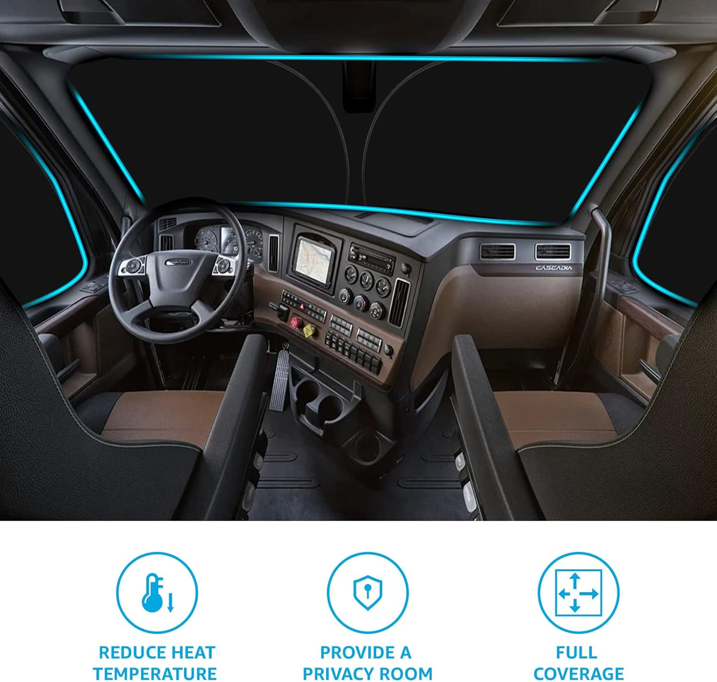 Proadsy Front Windshield and Side Windows Custom Fit 2018-2025 Freightliner Cascadia, Semi-Truck Semi, Commercial & Big Rig Truck Sun Shade Foldable Sun Protector Privacy Cover 2025 Upgrade