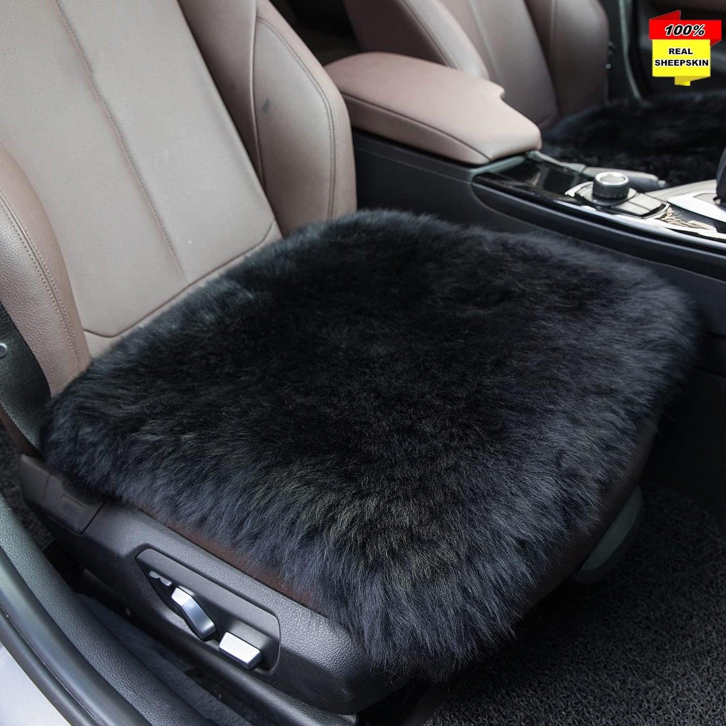 Sisha-A Winter Warmth: Universal Sheepskin Seat Cushion Cover - Natural Wool, for Cars, Trucks, SUVs & Vans - Cozy & Stylish Driving Companion Rear Beige Yellow