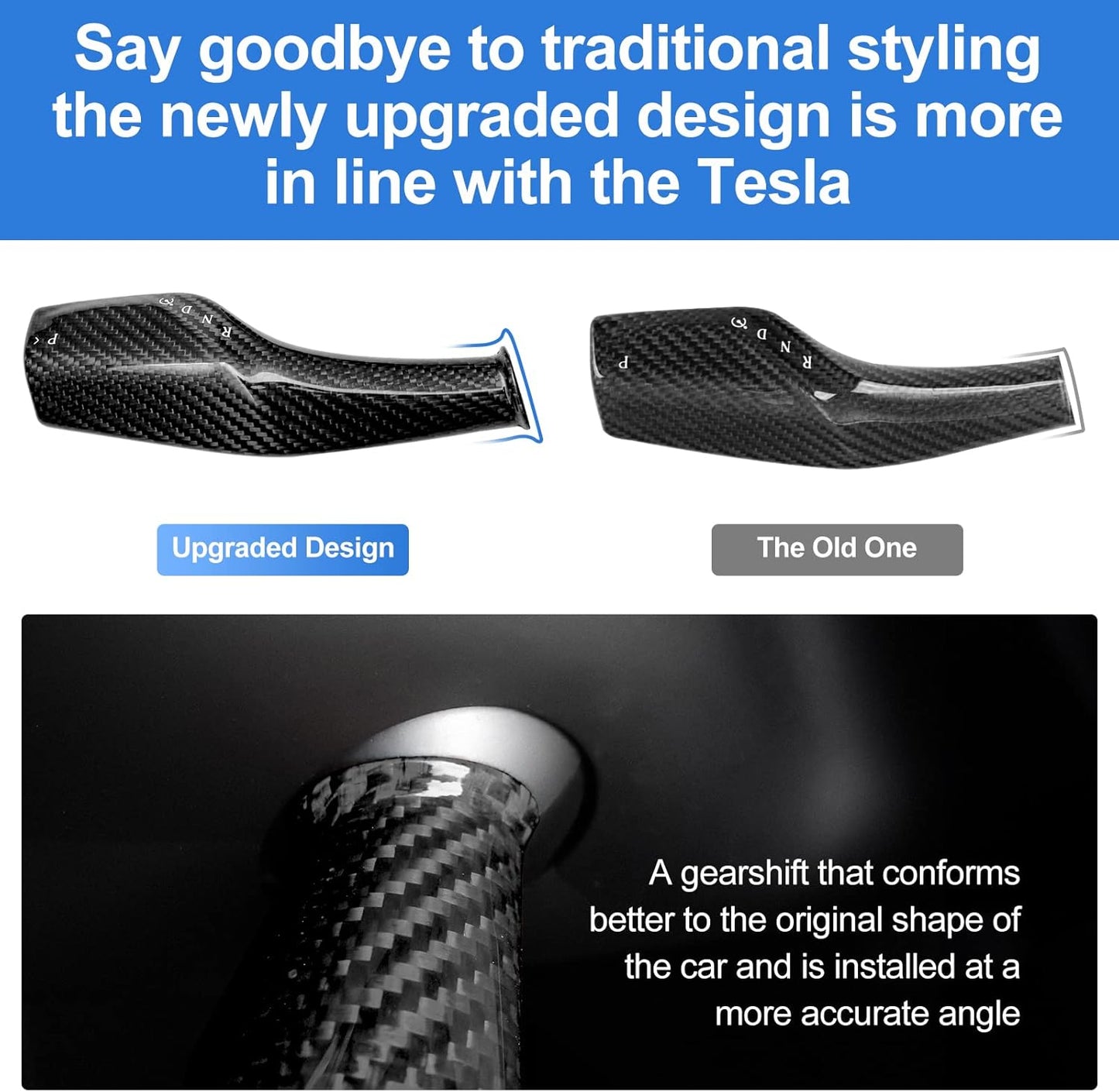 Tinlucys Gear Shift Cover Designed for 2017-2024 Tesla Model 3/Y,Tesla Stalks Cover for Model 3/Y,Snap on Without Any Adhesives,Model 3/Y Interior Accessories 2024 Glossy Black