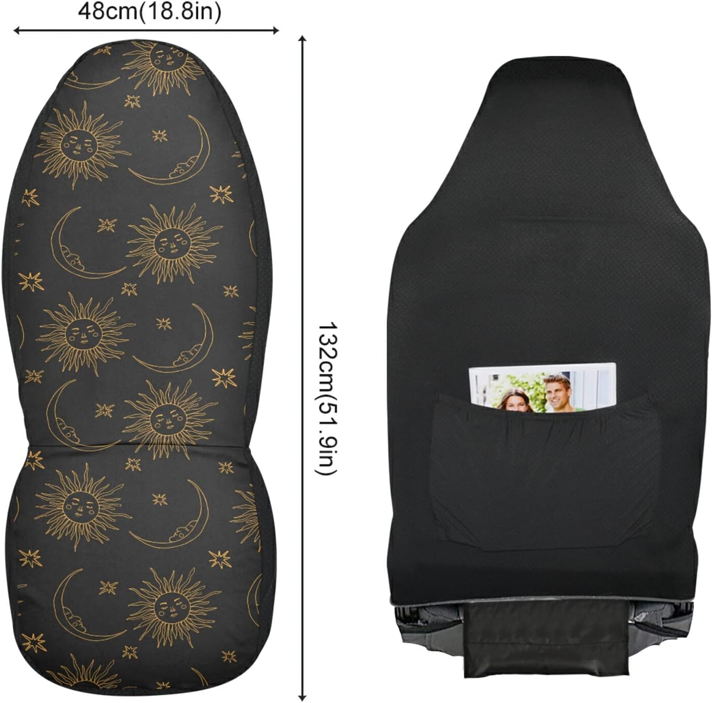 ALAZA Boho Bohemian Sun Moon Car Seat Covers Front Seats Only for Women Men Seat Covers w/Organizer Pocket for Cars SUV Truck Sedan
