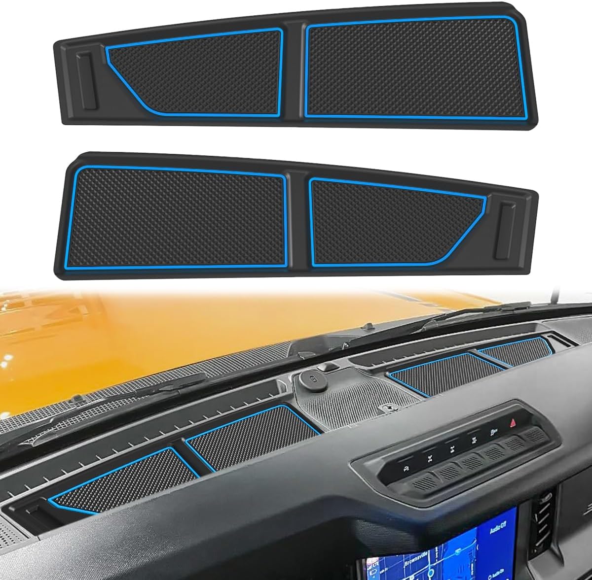 Auovo Dash Cover Tray Compatible with Ford Bronco Accessories 2021 2022 2023 2024 2025 Anti-Slip Silicone Dashboard Compartments Mat fit Bronco 2/4-Door Interior Dash Pad Liners 3-pc Set (Black Trim)
