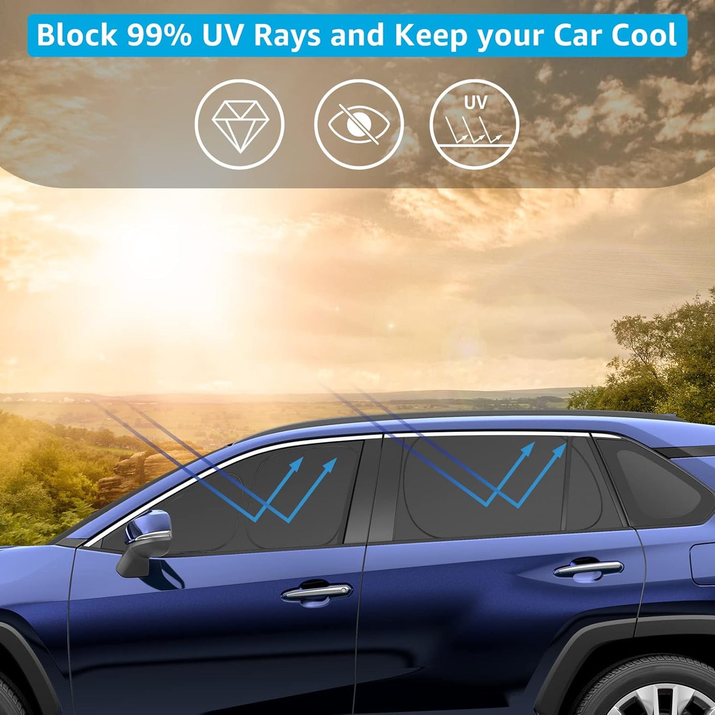 Proadsy Window Shades for Rav4 2018-2022 Side Windows Rear Windshield Triangular Window Sunshade for Baby/Camping Sun UV Rays and Privacy Protection Set of 7