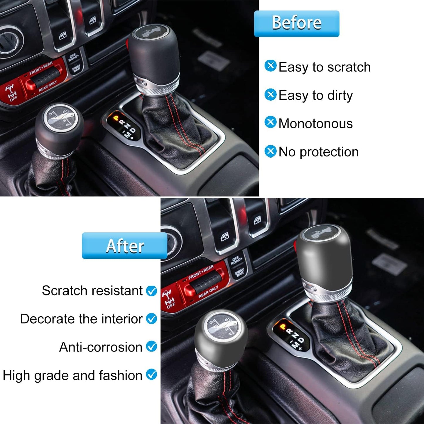 Center Handbrake Brake Cover & Gear Shift Knob Cover & Drive Mode Shift Knob Cover Trim Interior Accessories Fit for 2018-2022 Jeep Wrangler JL JLU, for Jeep Gladiator JT 2020-2021 (Grey)