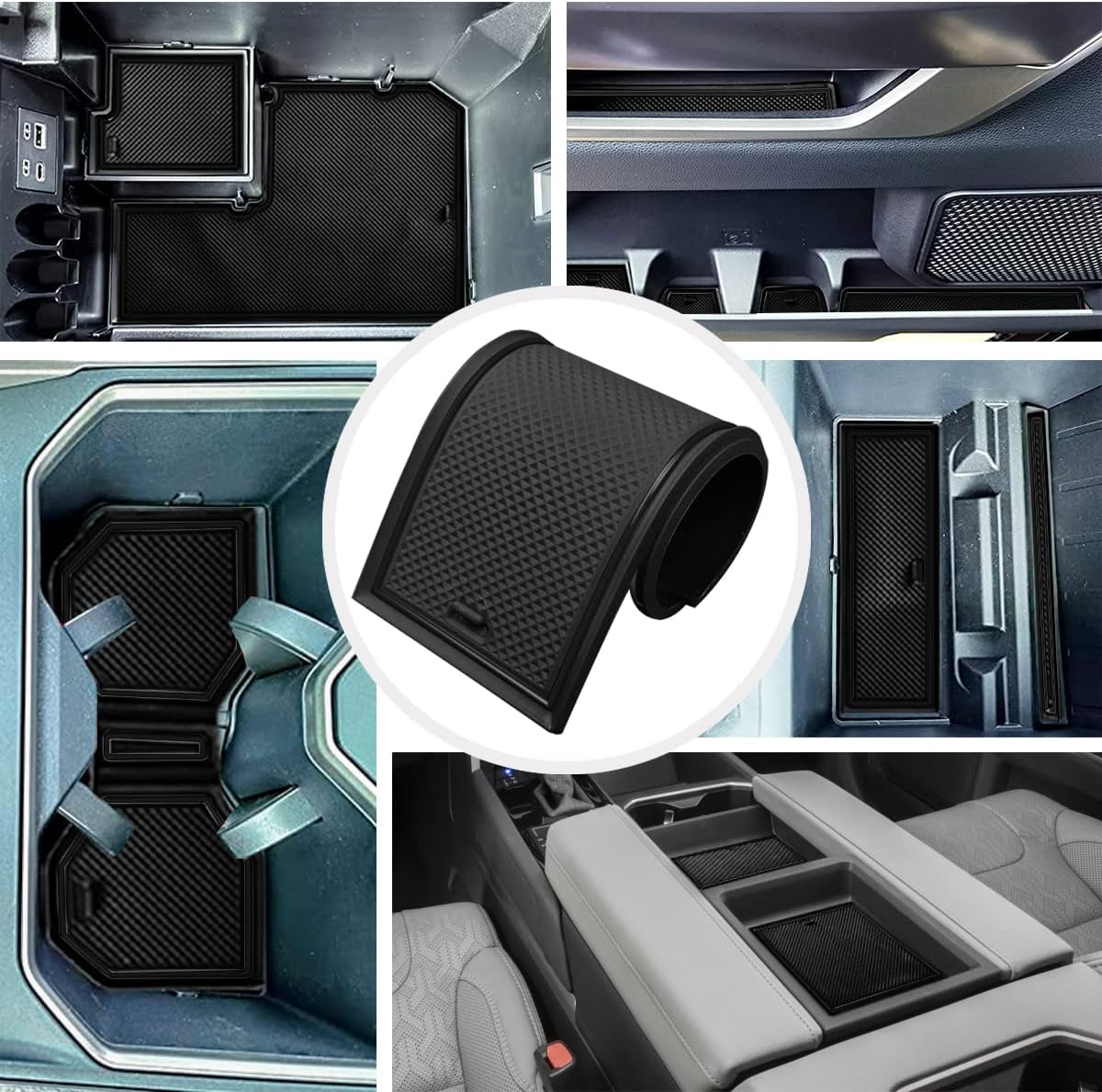 Center Console Liner Compatible for 2022 2023 Toyota Tundra Accessories Cup Holder Inserts, Door Pocket Mats, Rubber Coasters, Custom Interior Anti-Slip Dust Pads (Black)