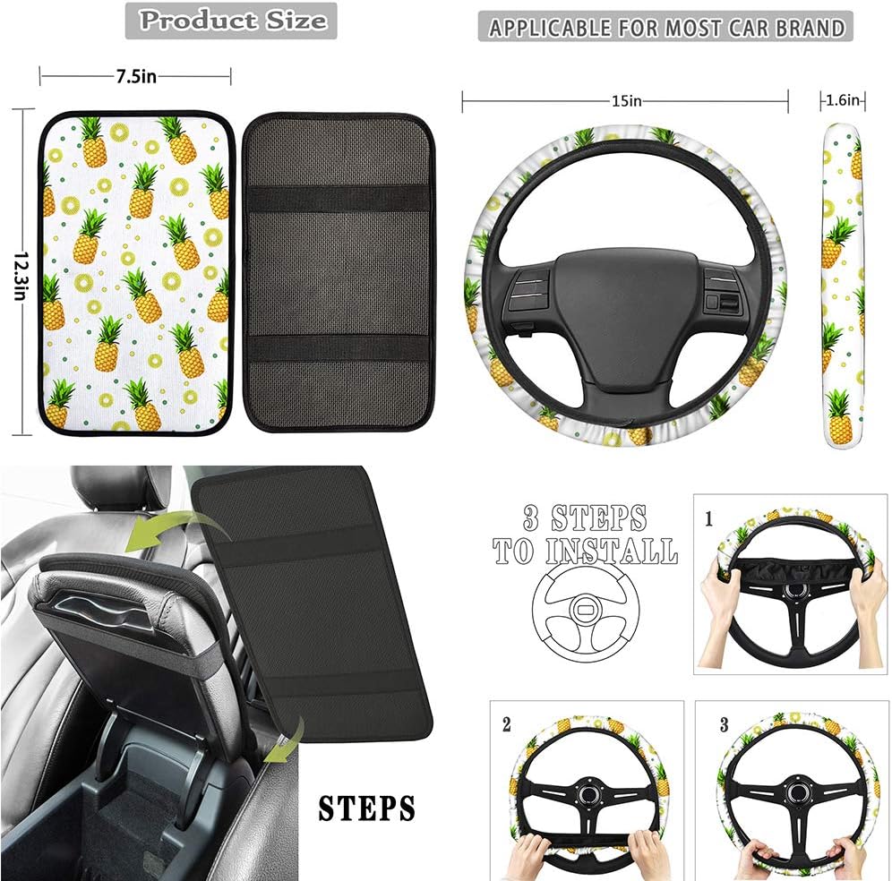 Belidome Blue Galaxy Starry Sky Pattern Car Seat Covers for Front Back Full Set Seatbelt Pads Steering Wheel Protector Armrest Cover, 8 Pieces