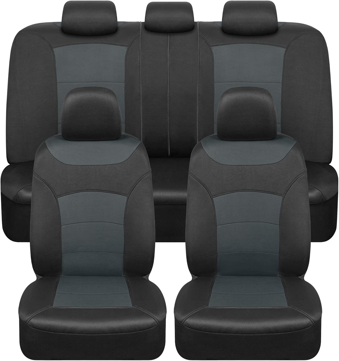 BDK carXS Turismo Car Seat Covers Full Set, Gray Two-Tone Front Seat Covers with Split Rear Bench Back Seat Cover, Automotive Seat Covers for Trucks SUV Van Auto