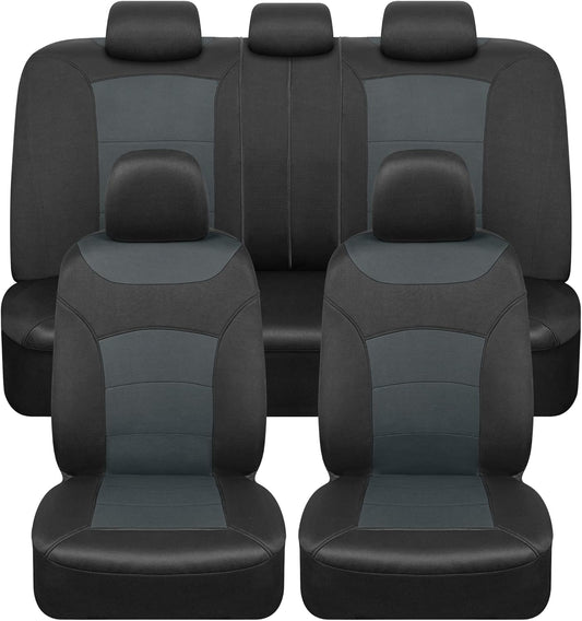 BDK carXS Turismo Car Seat Covers Full Set, Gray Two-Tone Front Seat Covers with Split Rear Bench Back Seat Cover, Automotive Seat Covers for Trucks SUV Van Auto
