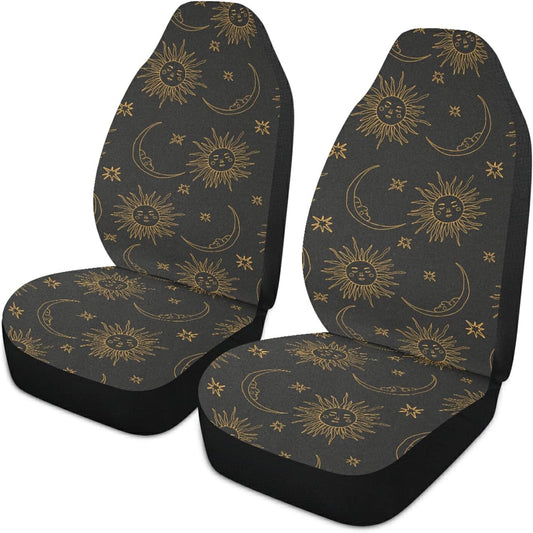 ALAZA Boho Bohemian Sun Moon Car Seat Covers Front Seats Only for Women Men Seat Covers w/Organizer Pocket for Cars SUV Truck Sedan