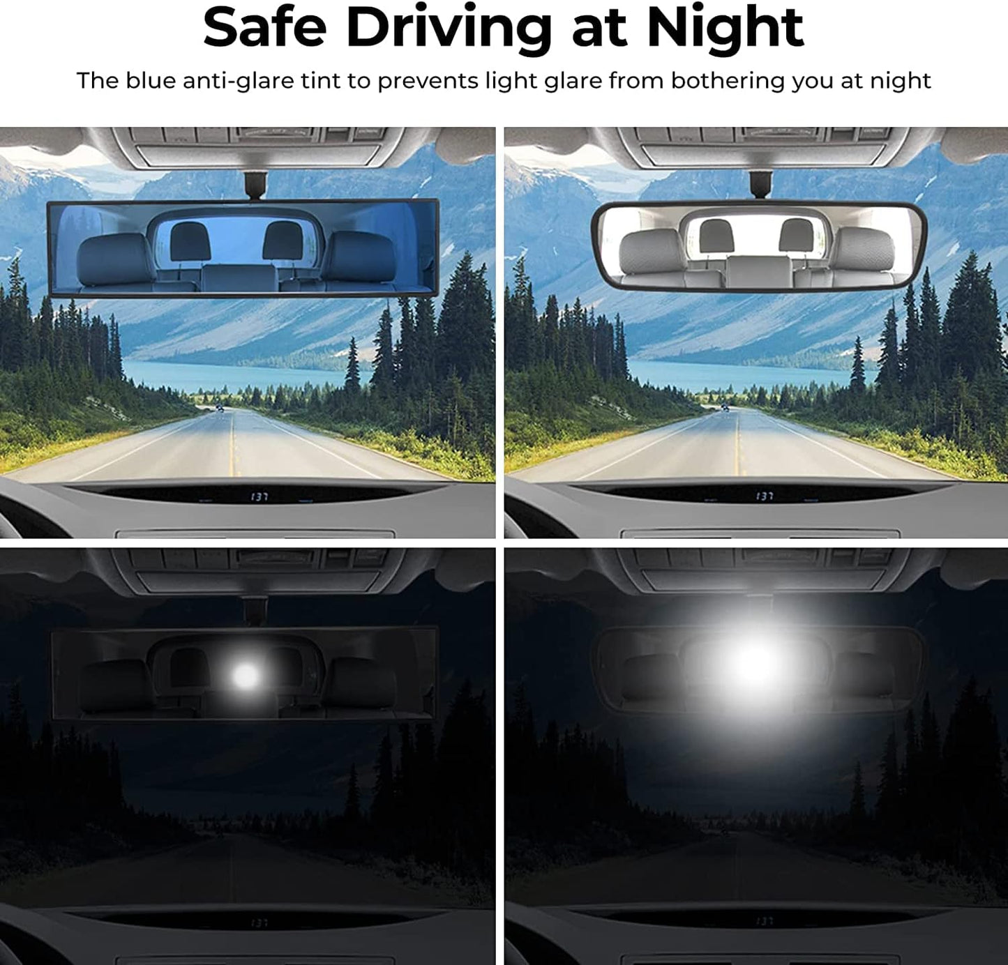 JOYTUTUS Rear View Mirror, Universal 11.81 Inch 2 Pack Panoramic Convex Rearview Mirror, Interior Clip-on Wide Angle Rear View Mirror to Reduce Blind Spot Effectively for Car SUV Trucks -Blue