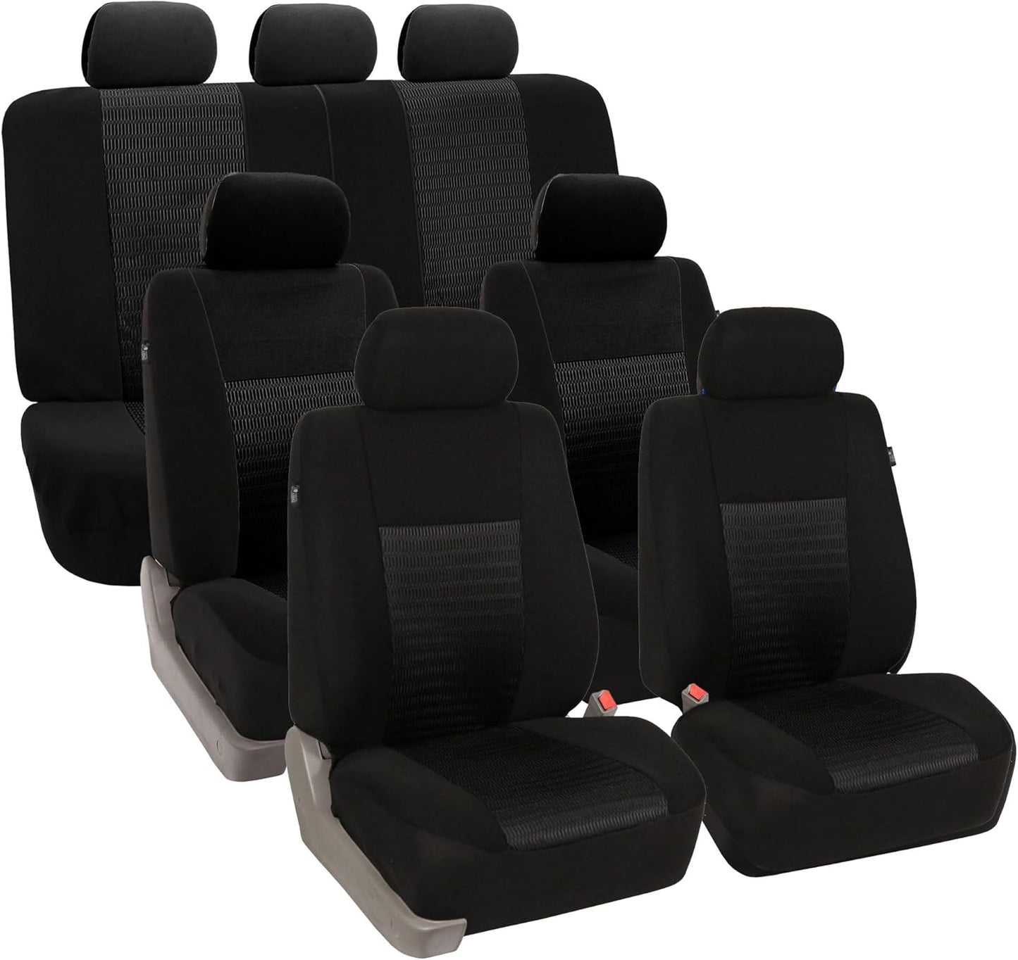 FH Group Car Seat Covers Three Row Set 7 Headrest Covers Car Accessories Universal Fit, Trendy Elegance 3D Air Mesh Airbag Compatible and Split Ready Beige Interior Accessories for Cars Trucks SUV