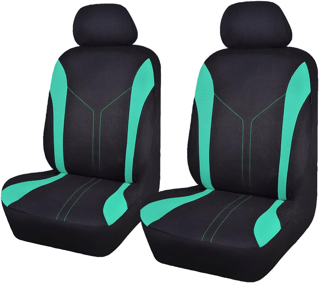Flying Banner Car Seat Covers Front Seats and Rear Bench Air Mesh Fabric Rear Bench Split Polyester Easy Installation SUV CAR Woman Lady Femal (Black Mint Green, Full Set)