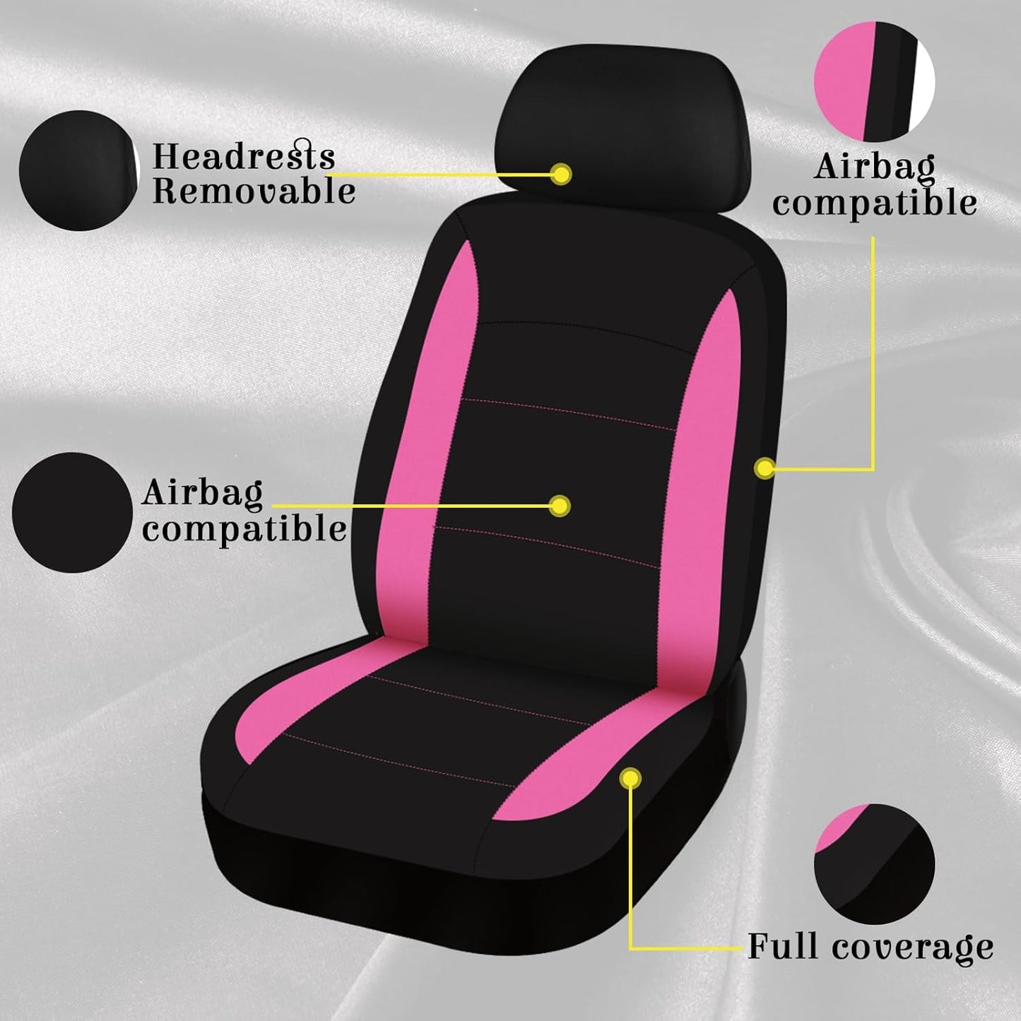 29 Pcs Car Seat Covers Full Set Include Car Seat Protectors, 2 Cup Mat, Steering Wheel Cover, 2 Shoulder Pads, Armrest Pad, 2 Stickers, 20 Air Conditioner Decoration Strip for Women Men (Pink)
