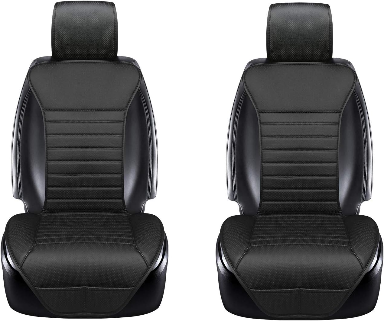 DINKANUR Breathable PU Leather Auto Universal Car Seat Covers Car Interior Driver and Passenger Seat Cover Car Seat Cushions for Cars (2 PCS) (Black-B)