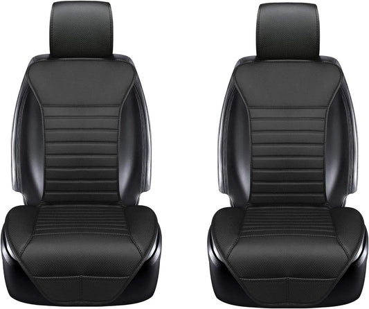 DINKANUR Breathable PU Leather Auto Universal Car Seat Covers Car Interior Driver and Passenger Seat Cover Car Seat Cushions for Cars (2 PCS) (Black-B)