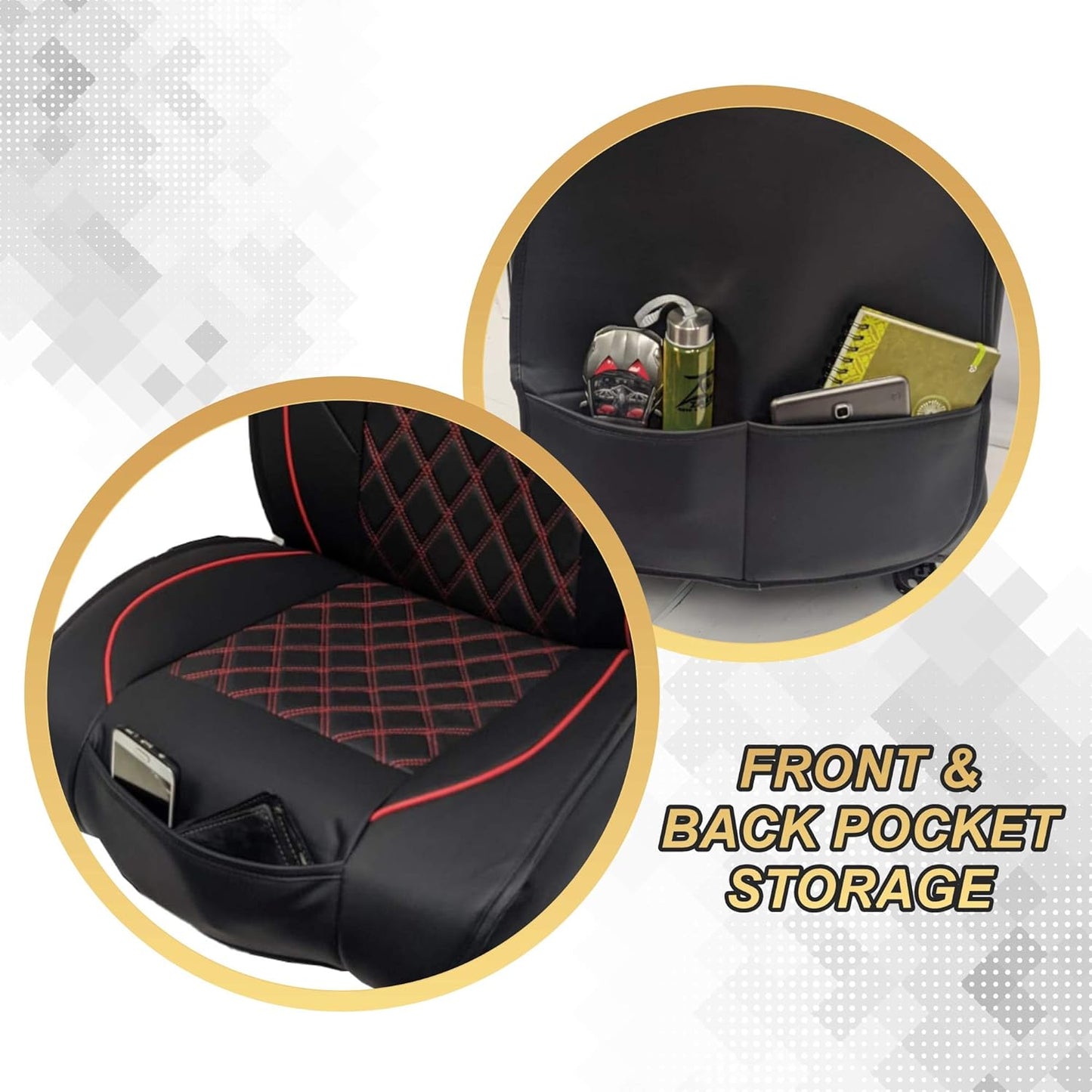 ZACKAUTO - 2 Pair Luxury PU Leather Car Seat Covers Protectors for Front Seat, Compatible with 90% Vehicles (Sedan SUV Truck Van) Front Seat, Black/Red
