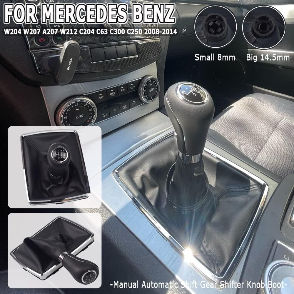Hacreyatu Automatic Shift Gear Shifter Knob Boot for Mercedes Benz W204 W207 A207 W212 C204 C63 C300 C250 2008 2009 2010 2011 2012 2013 2014 (14.5MM Aperture)