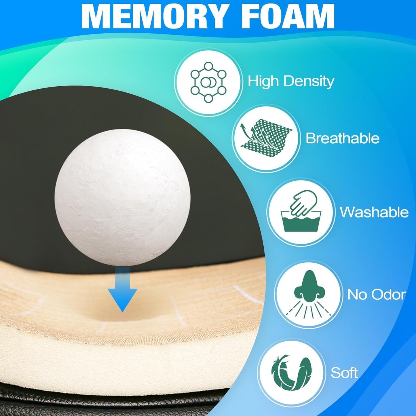 Car Seat Cushion and Lumbar Support Pillow Memory Foam Desk Chair Cushion Back Support for Automotive Seat Driver, Travel, Office Chair, Leg and Back Pain Relief, Washable and Adjustable Strap, Black