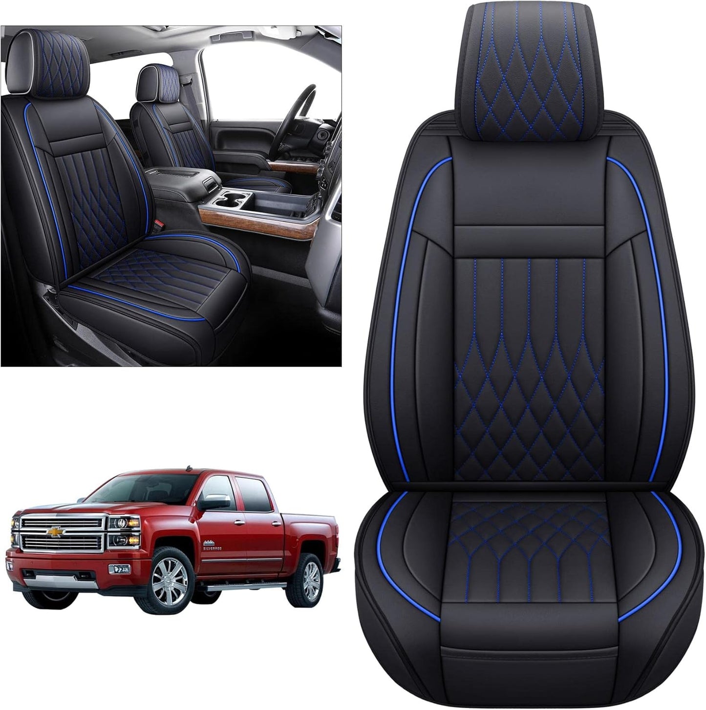 Tomatoman Seat Covers Compatible with Silverado Sierra 2007-2023 2024 2025 1500 2500 3500 HD Truck Trail Boss Z71 Crew Double Cab Front Car Cushions(2 PCS Front/Black)