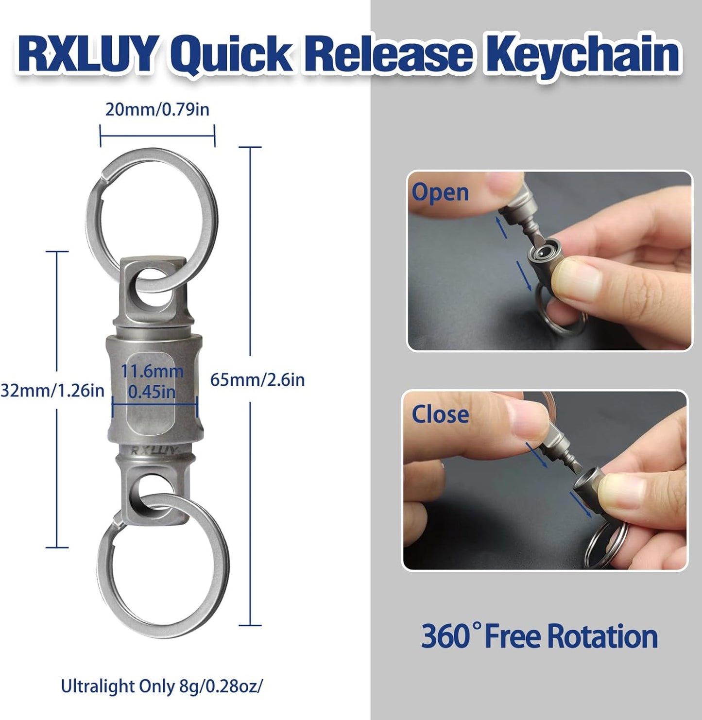 RXLUY Titanium Quick Release Keychain, Detachable Double-End Swivel Convenient EDC Key Chain Clip Ring Holder Car Accessory
