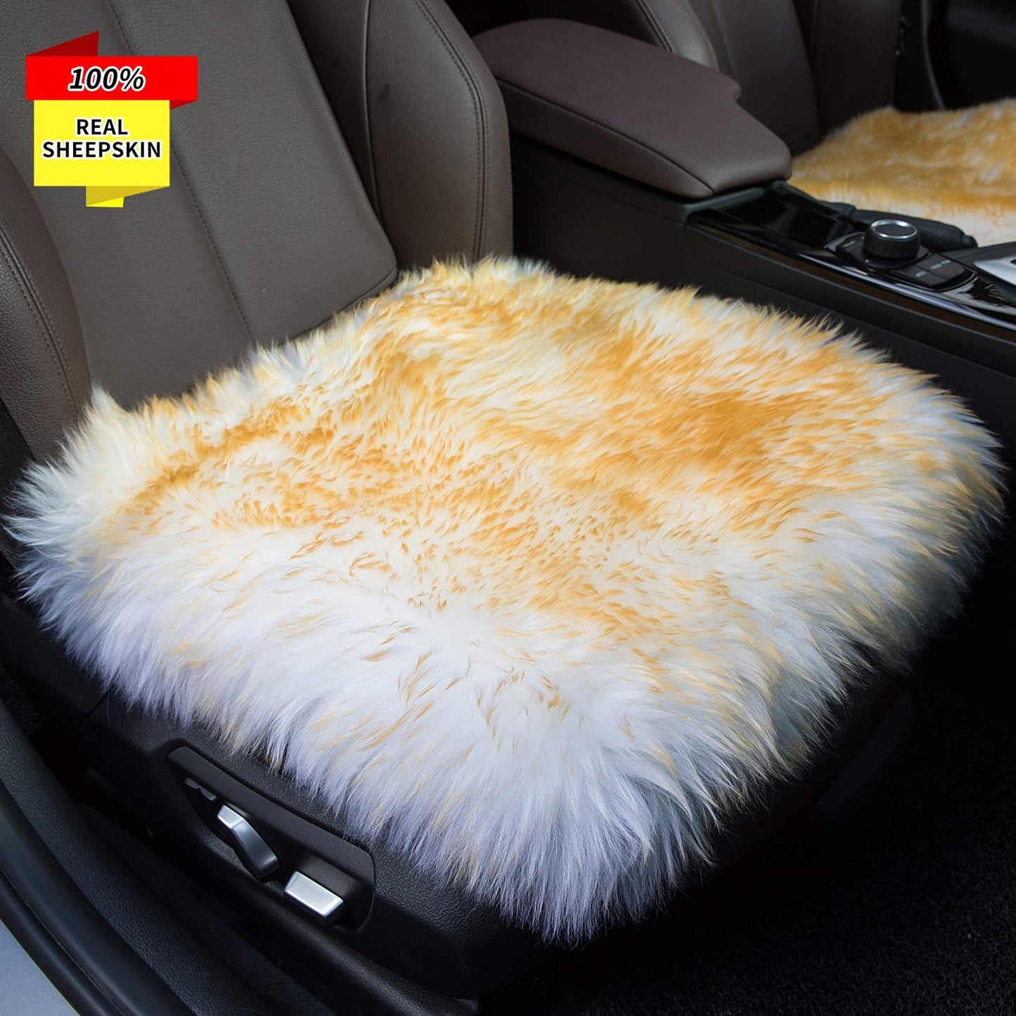 Sisha-A Winter Warmth: Universal Sheepskin Seat Cushion Cover - Natural Wool, for Cars, Trucks, SUVs & Vans - Cozy & Stylish Driving Companion Rear Beige Yellow