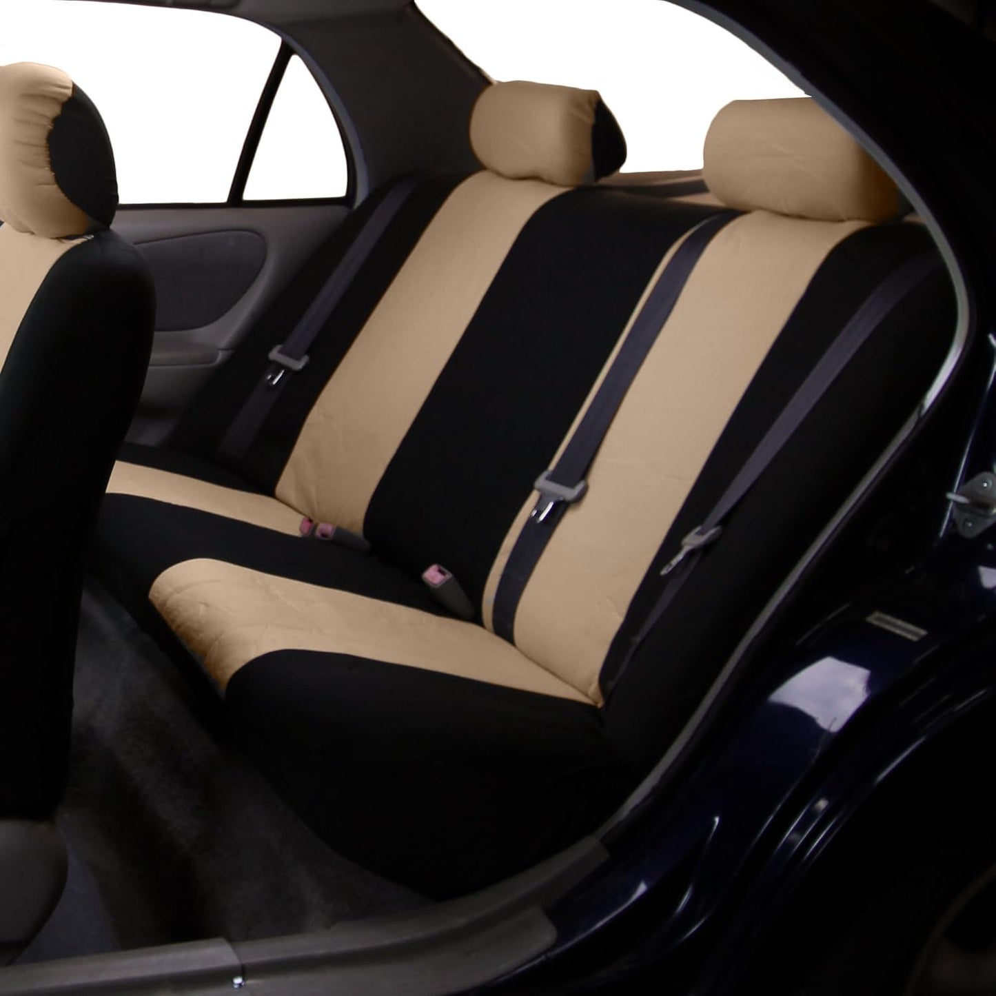 FH Group Flat Cloth Full Set Car Seat Covers Three Row 7 Passenger Set - Universal Fit for Cars, Trucks & SUVs (Beige) FB050217