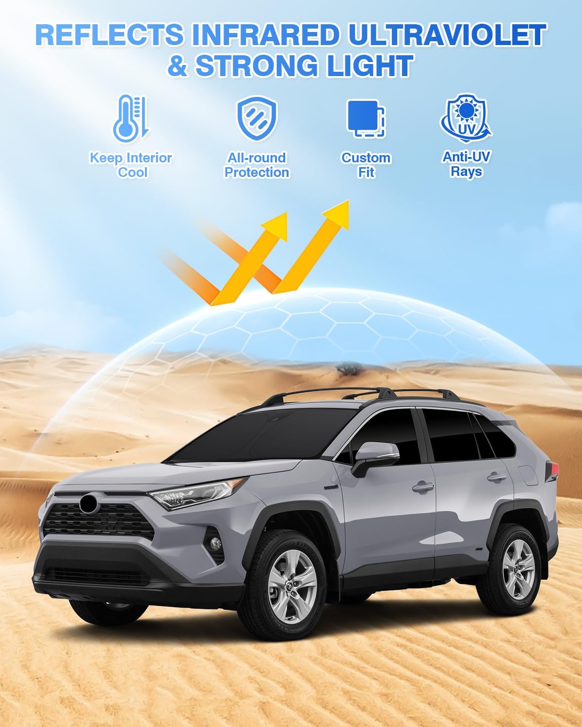 Canvcle Windshield Sunshade for Toyota RAV4 2019-2024 2025 Side Rear Window Shade Cover Kit Window Sun Visor Blocker Privacy Protection Keep Vehicle Cool Black 8PCS
