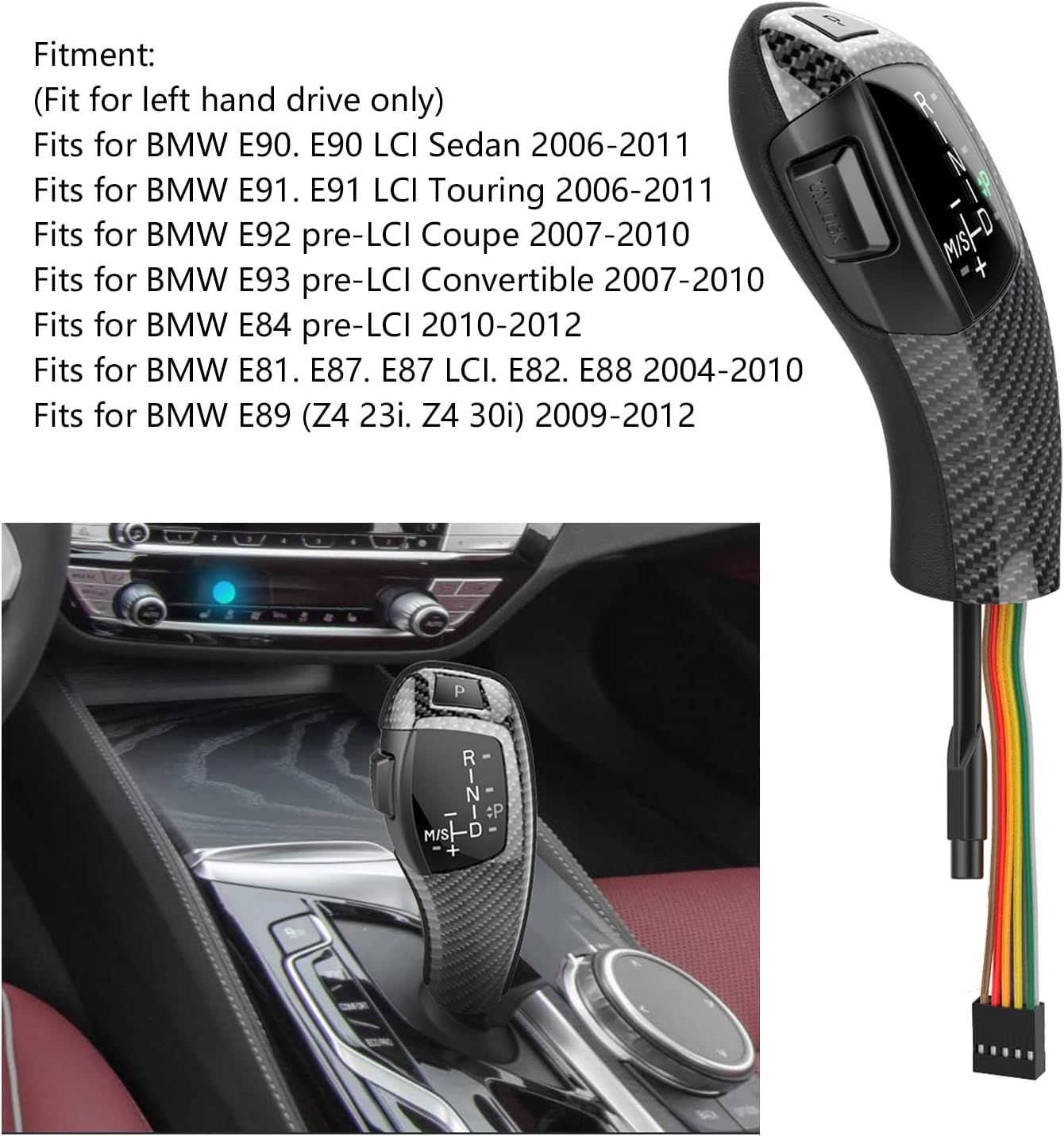 Pengchengwanli LHD BM e90 Automatic Shift knob Carbon Gear retrofit kit for car LEDA ccessories E90 E91 E93 E81 E82 E84 E87 E88 E89