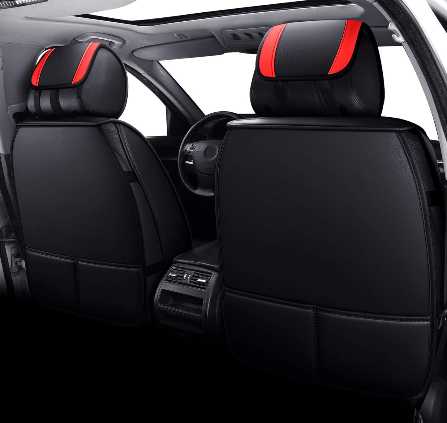 Aierxuan Front Seats Covers Waterproof Leather Cushion Universal for Toyota Rav4 Kia Sorento Tucson Pilot HRV Ridgeline Odyssey Chr Ford Ranger Edge Infiniti (2 PCS Front, Black-Red)
