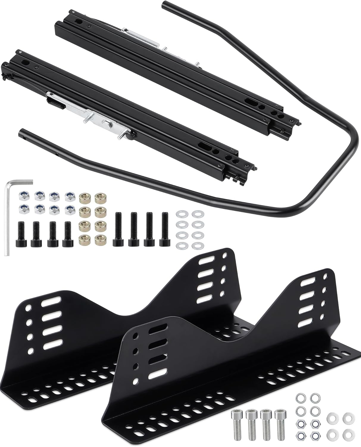 Racewill Universal Racing Seat Bracket with Seat Slider, Side Mounting Bracket Track Assembly Sets Compatible with NRG Sparco and More Aftermarket Seats