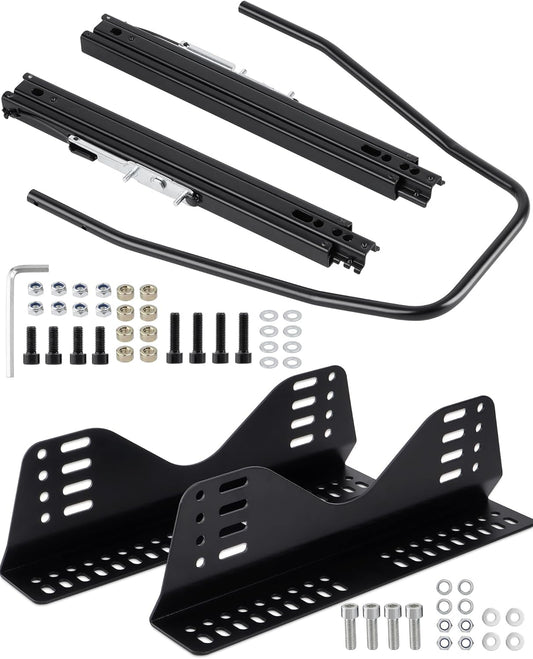 Racewill Universal Racing Seat Bracket with Seat Slider, Side Mounting Bracket Track Assembly Sets Compatible with NRG Sparco and More Aftermarket Seats