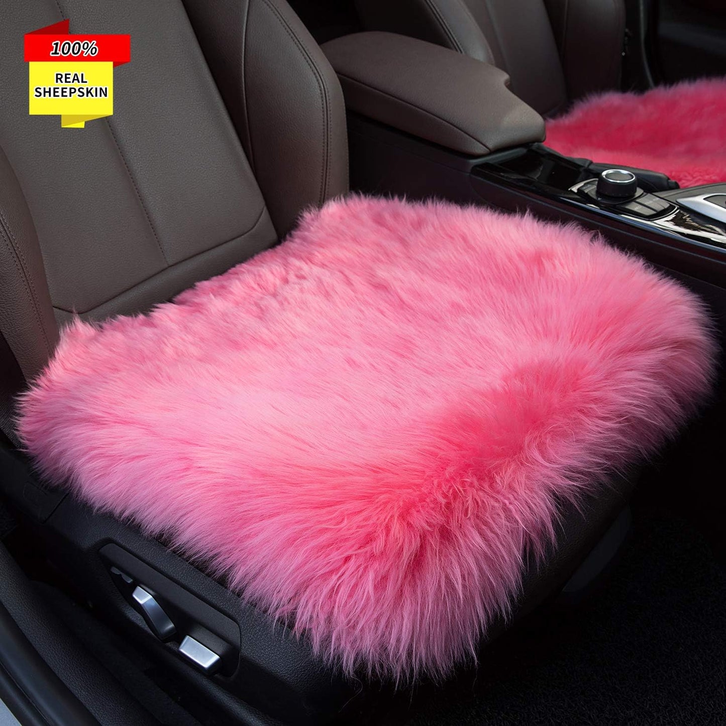 Sisha-A Winter Warmth: Universal Sheepskin Seat Cushion Cover - Natural Wool, for Cars, Trucks, SUVs & Vans - Cozy & Stylish Driving Companion Rear Beige Yellow