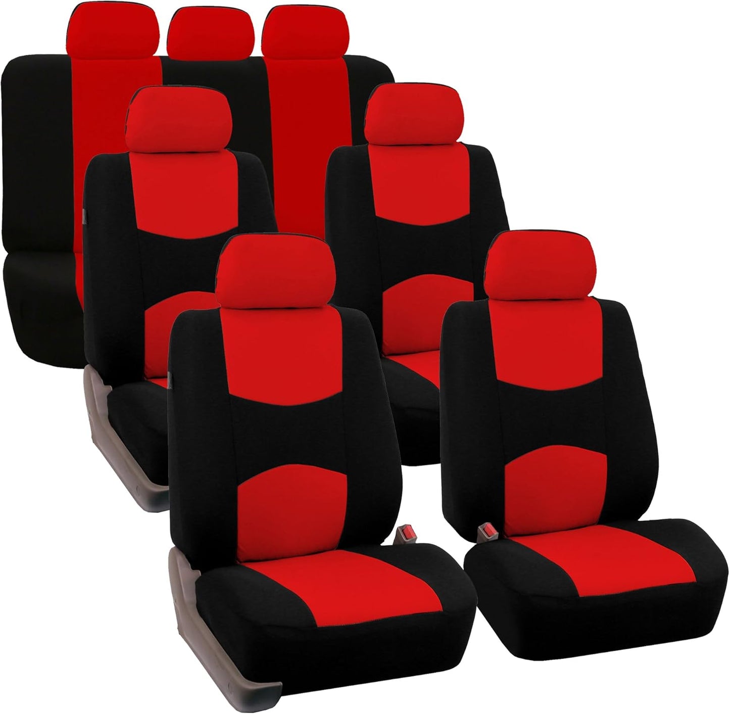 FH Group Flat Cloth Full Set Car Seat Covers Three Row 7 Passenger Set - Universal Fit for Cars, Trucks & SUVs (Beige) FB050217