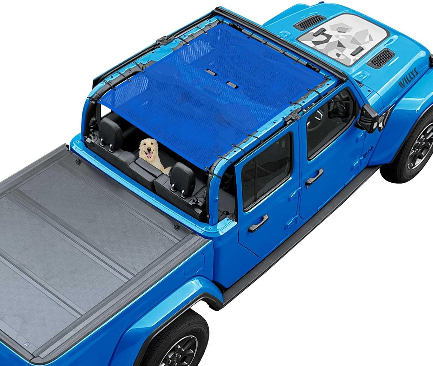 Coverspec JT Top Sun Shade Roof Compatible with Jeep Gladiator JT (2018-2023) 4 Door Jeep Sunshade Top Sunroof Bikini Cover- Blocks UV, Wind, Noise - Black Mesh for Full Length