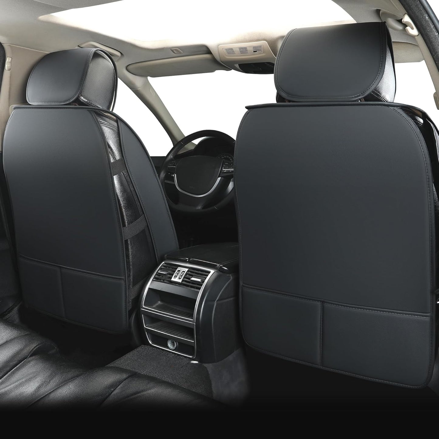 Vankerful Leather Seat Covers for Cars,Car Seat Covers Front Seats Only,Automotive Seat Covers for Trucks,SUV,Leatherette,Universal Fit，Vehicles Seats Cushions(Front Pair,Black)