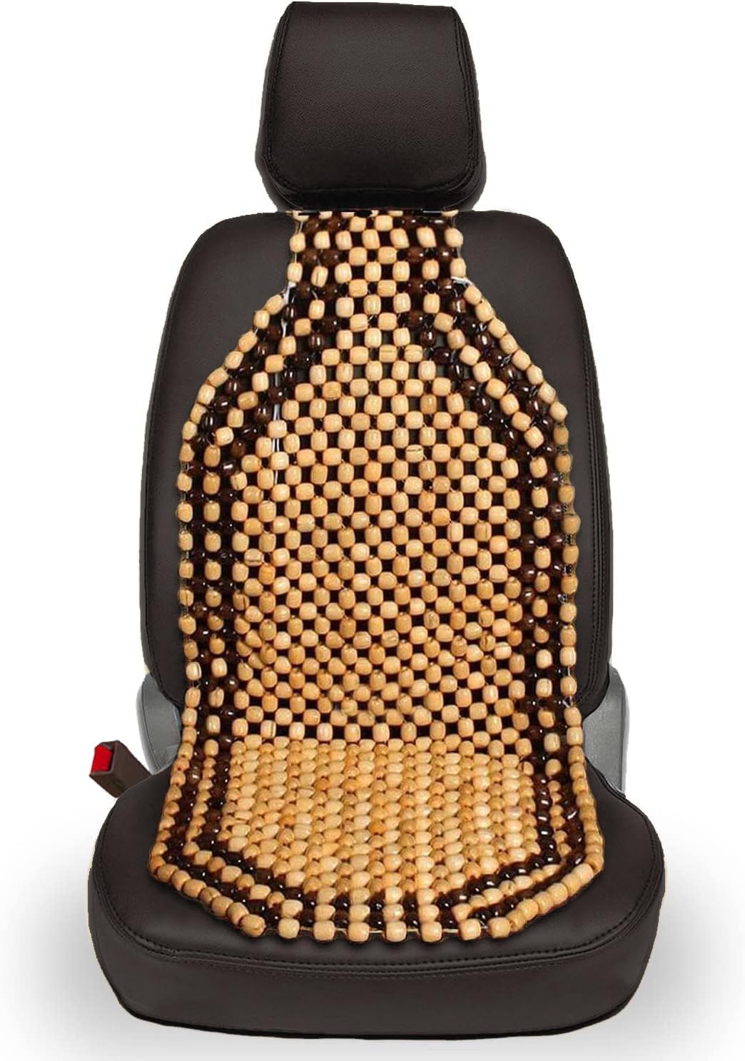 VaygWay Wood Beaded Comfort Seat Cushion Seat Cover – Wooden Beaded Car Seat Cover – Natural Wood Double Strung Beads – Massage Comfort Cover Car Seat – Universal SUV Auto Office Home