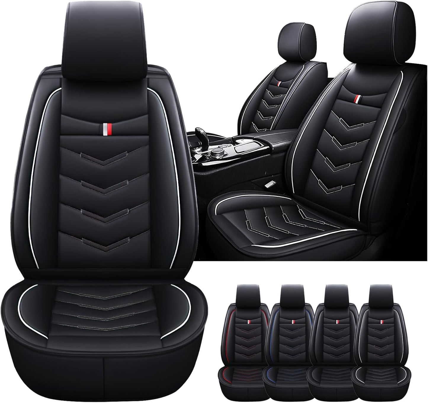Car Seat Cover for GMC Terrain 2010-2024, Waterproof Durable Compatible Airbag, Premium Leather Seat Protector(2 Seats Standard,Black Blue)