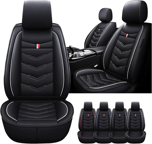 Car Seat Cover for Dodge Challenger 2008-2023, Waterproof Durable Compatible Airbag, Premium Leather Seat Protector(2 Seats Standard,Black White)